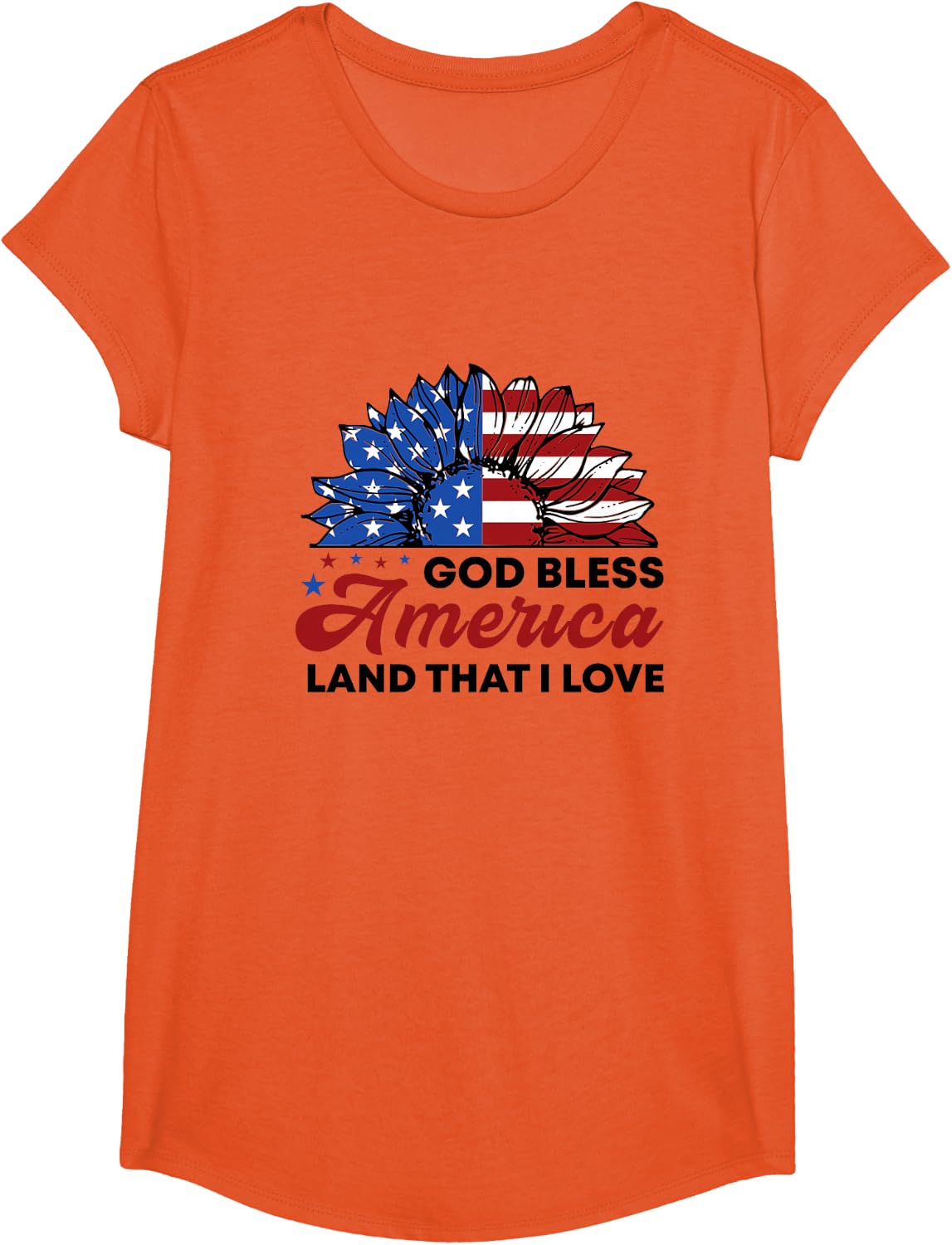 God Bless America Land That I Love US Flag Sunflower Women T-Shirt - Girls Orange