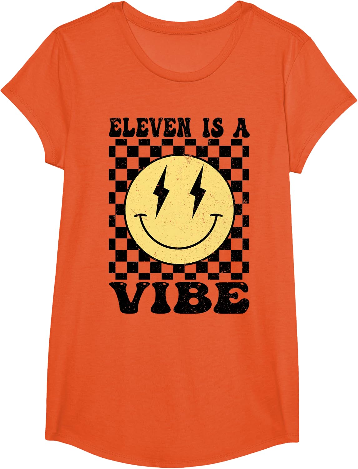 Eleven is A Vibe 11 Years Old Bday Happy Face 11th Birthday T-Shirt - Girls Orange
