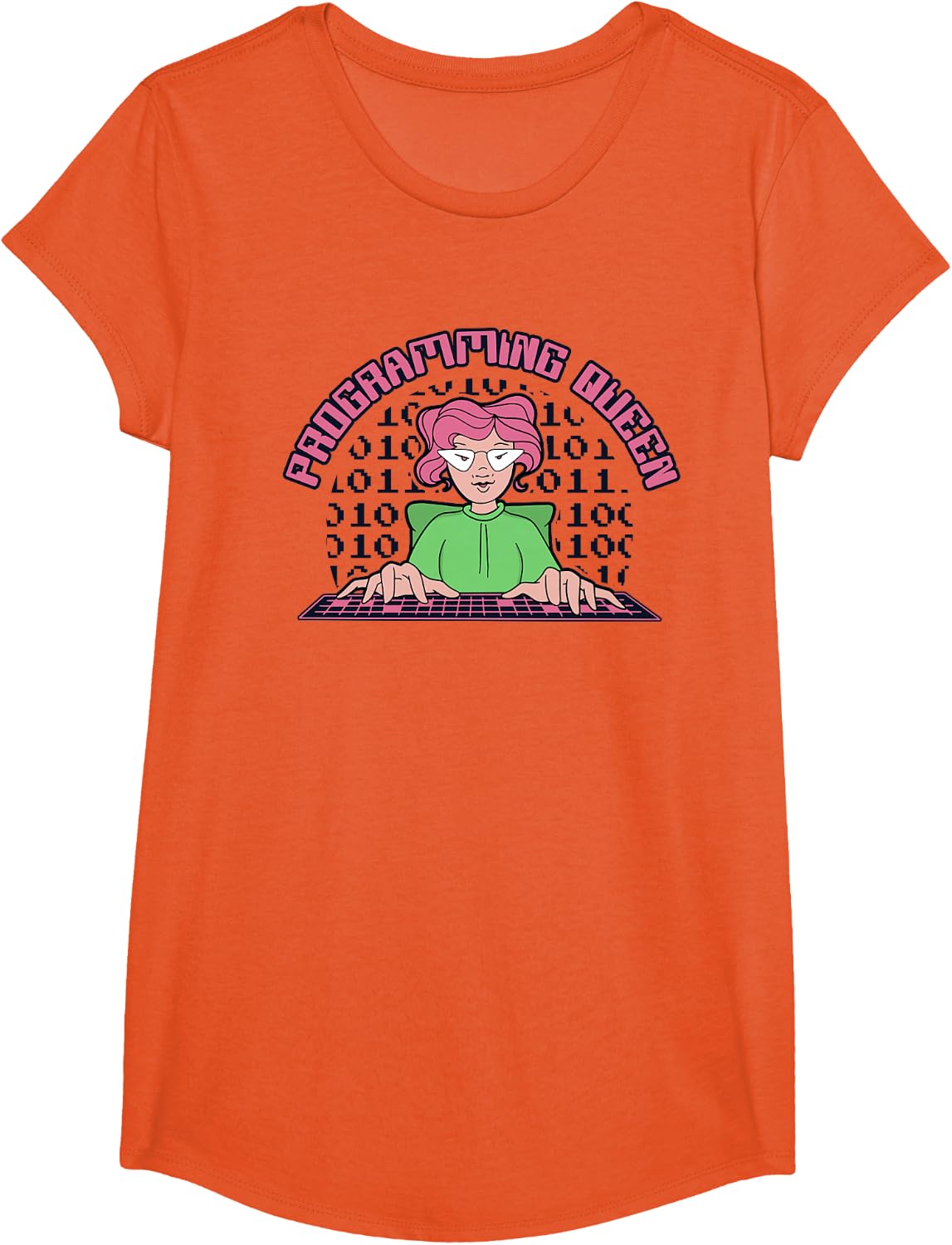 Programming Queen Software Developer Programmer T-Shirt - Girls Orange