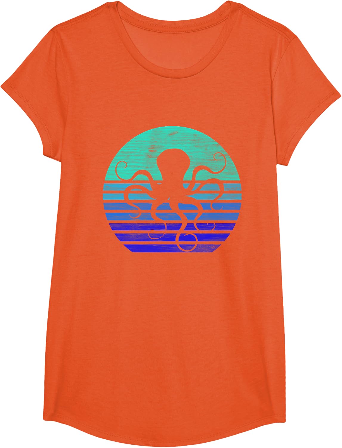 Retro Octopus Silhouette T-Shirt - Girls Orange
