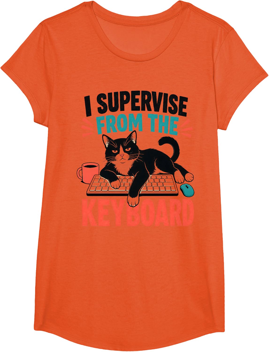 I Supervise from The Keyboard Cat Programmer T-Shirt - Girls Orange