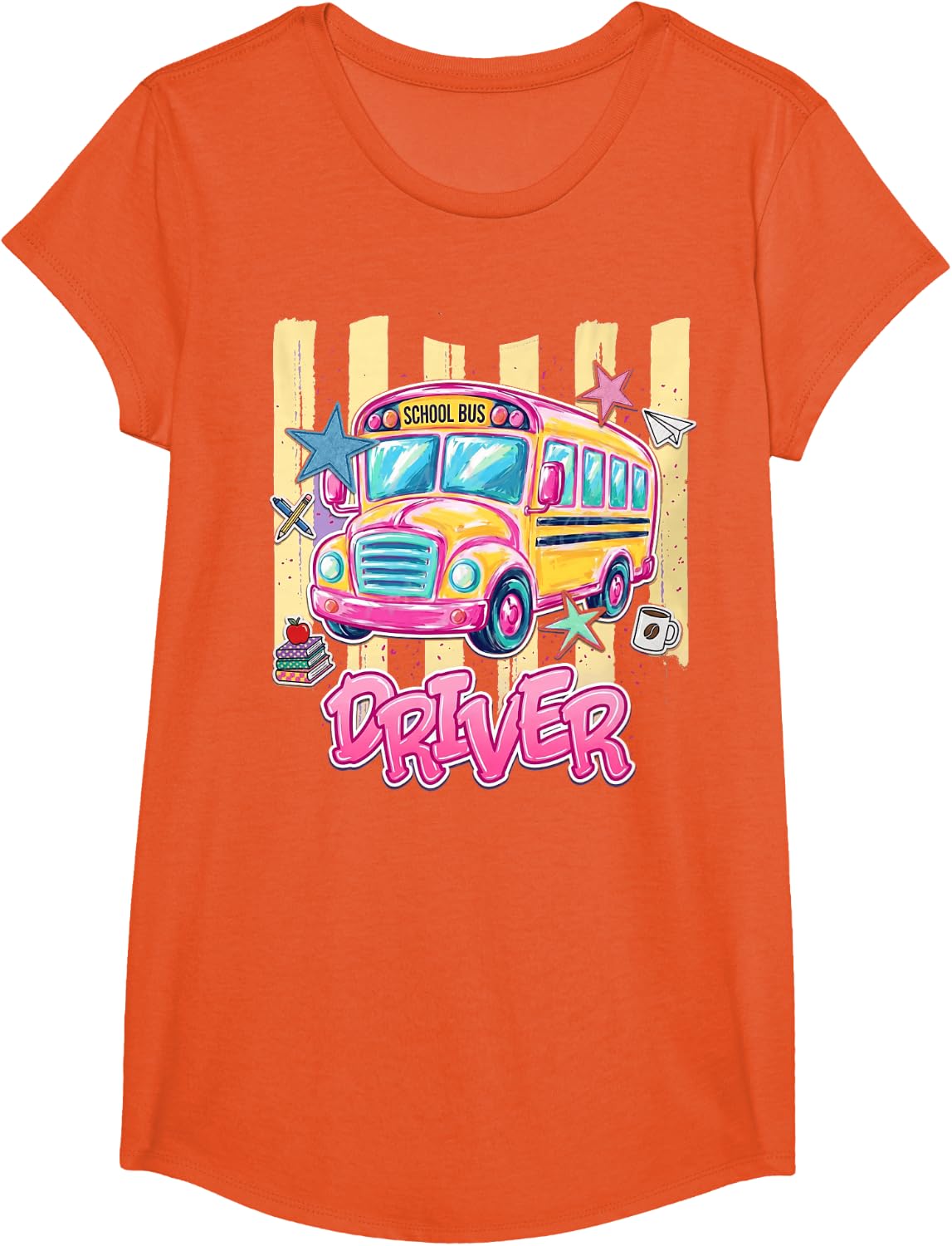 School Bus Driver Preppy Back to School Tees T Shirts for Women Apparel - Girls Orange