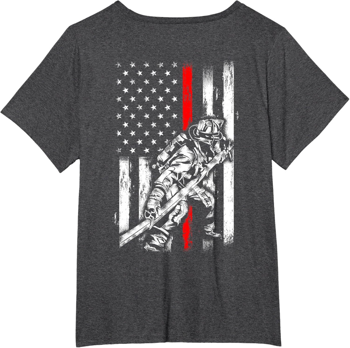 Firefighter Red US Patriotic Funny Fireman American Flag T-Shirt - Dark Heather Grey