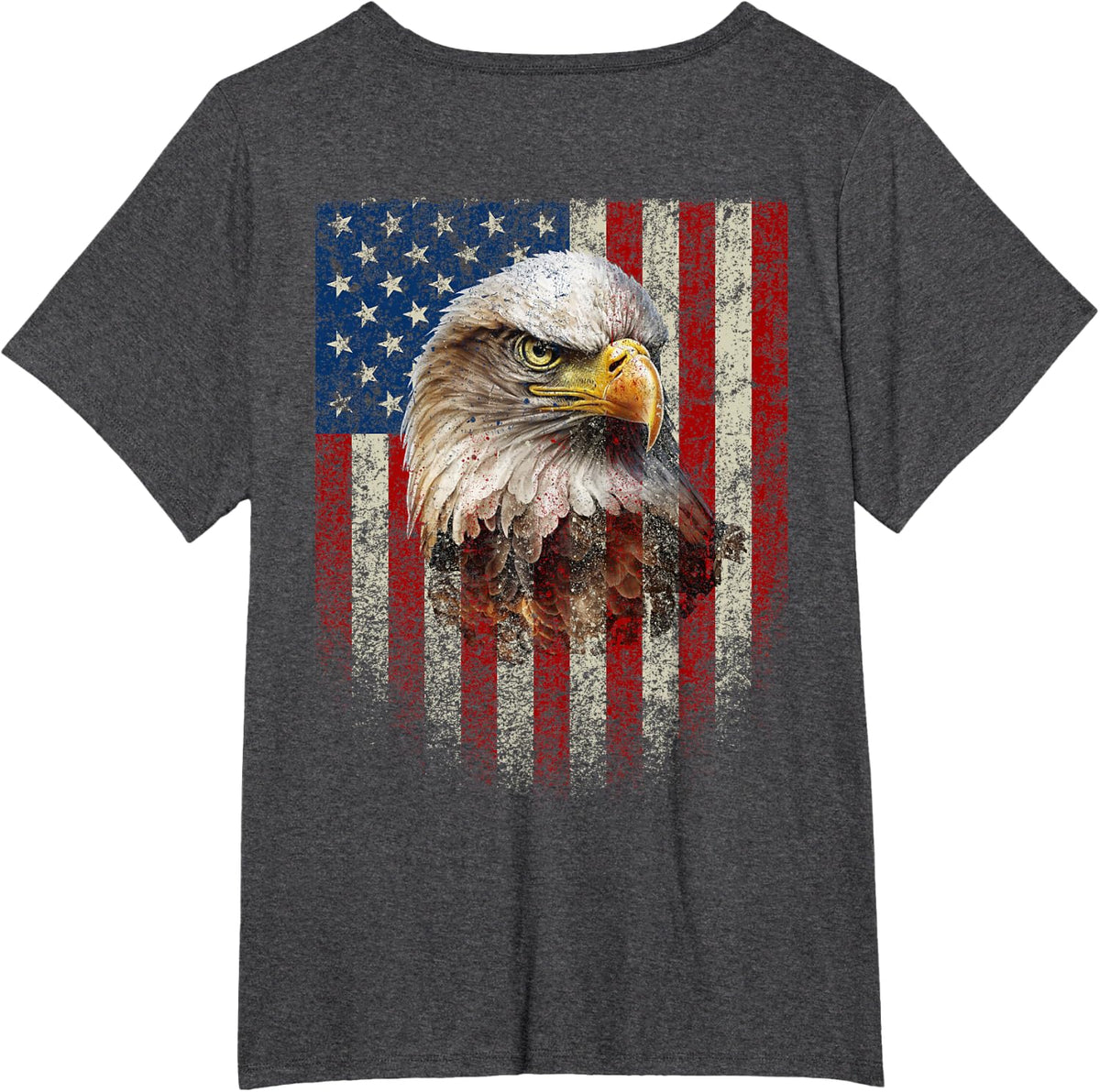 (Art on Back) Patriotic US Flag with American Eagle T-Shirt - Dark Heather Grey