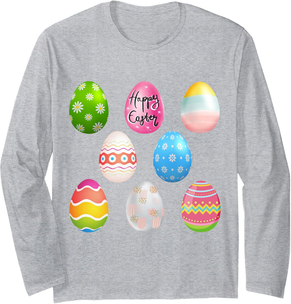 Happy Easter Sunday fun decorated bunny egg designs tee Long Sleeve T-Shirt - Adult Unisex Heather Grey