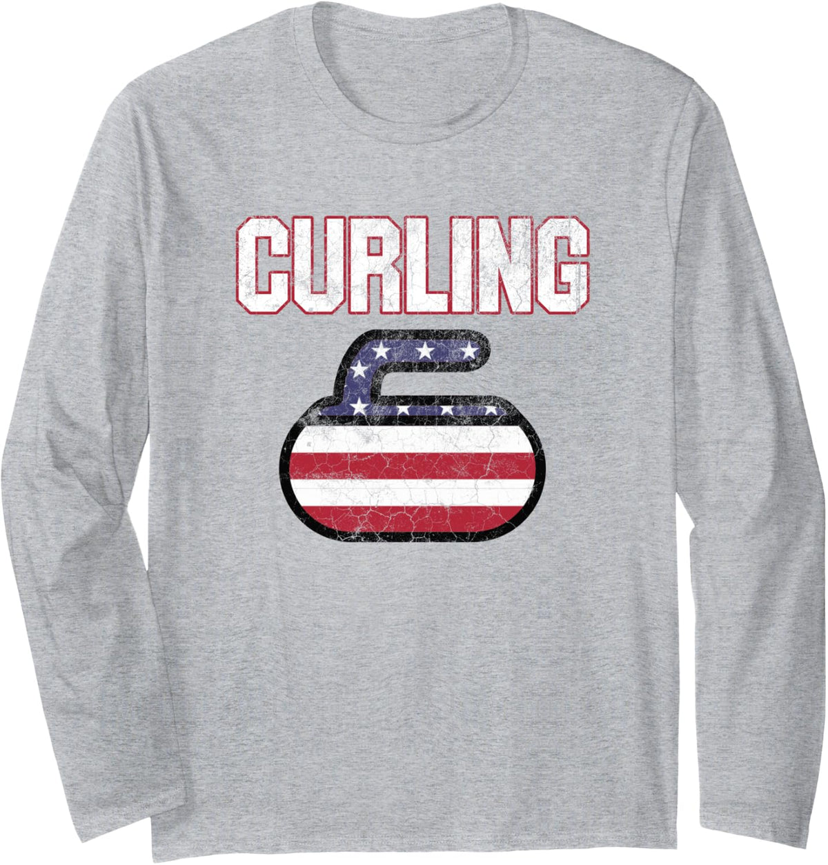 USA American Flag Curling Stone For Men Women T Shirt Long Sleeve T-Shirt - Adult Unisex Heather Grey