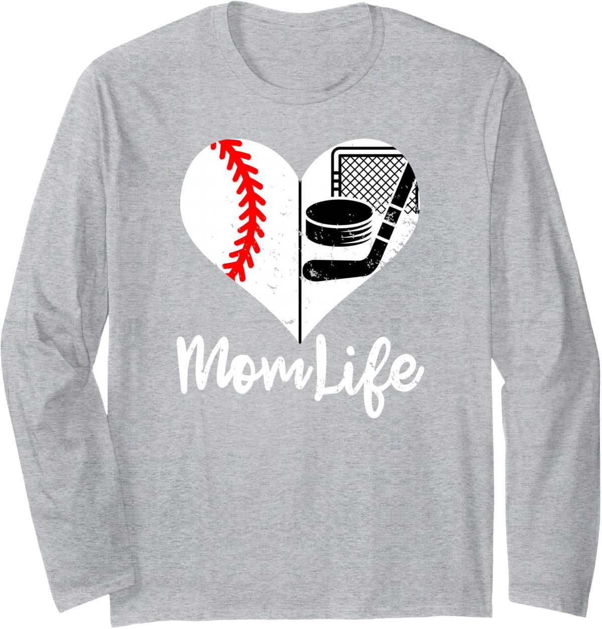 Mom Life Funny Baseball Hockey Mom Long Sleeve T-Shirt - Adult Unisex Heather Grey