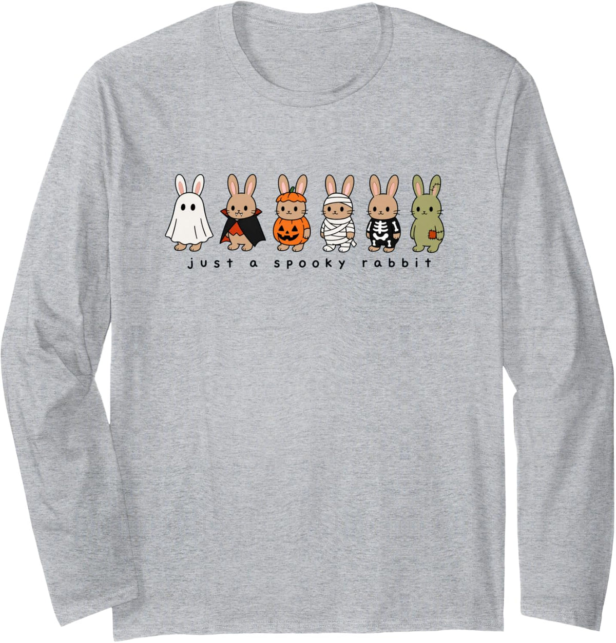 Rabbit Cute Animal Lover Spooky Fall Halloween Graphic Long Sleeve T-Shirt - Adult Unisex Heather Grey