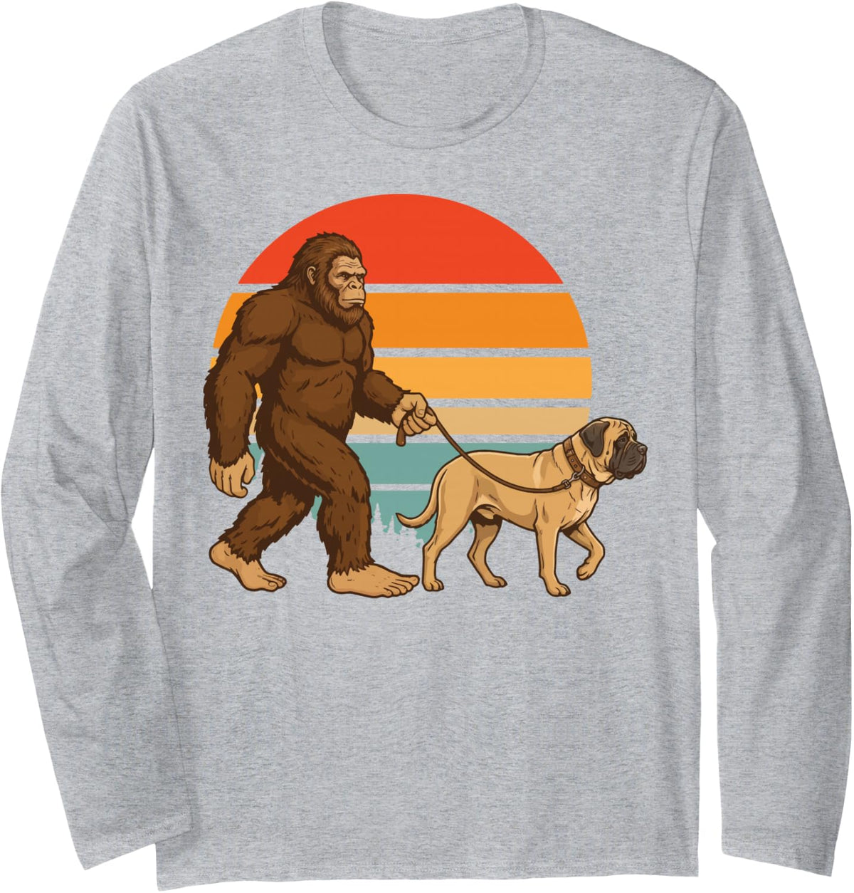 Bigfoot English Mastiff Retro Long Sleeve T-Shirt - Adult Unisex Heather Grey