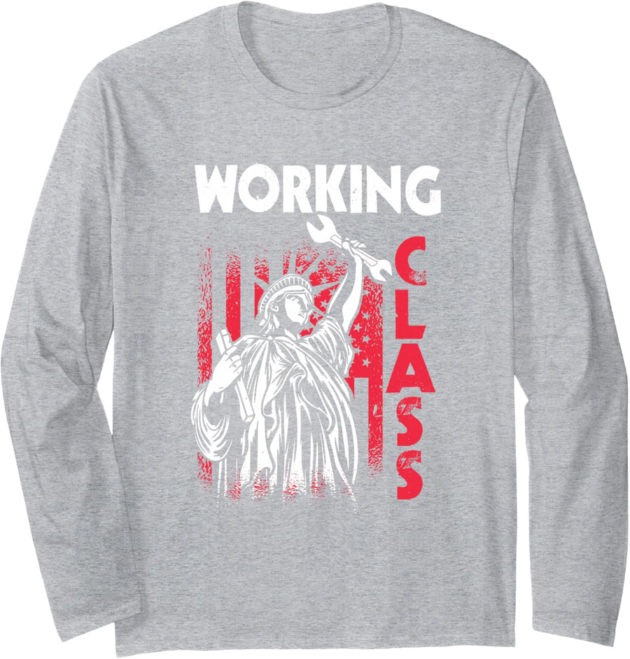 Statue of Liberty Workers' Class Labour Day Long Sleeve T-Shirt - Adult Unisex Heather Grey