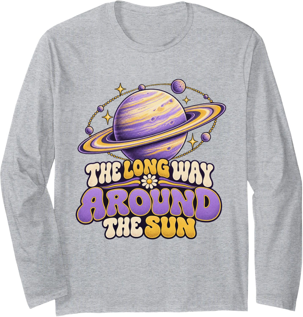 The Long Way Around The Sun Psychedelic Space Long Sleeve T-Shirt - Adult Unisex Heather Grey