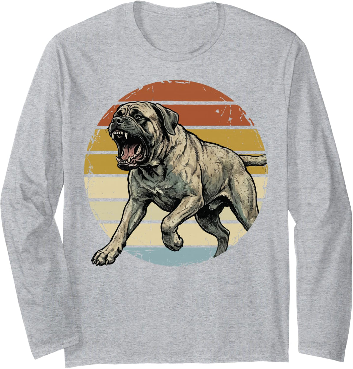 English Mastiff Retro Long Sleeve T-Shirt - Adult Unisex Heather Grey