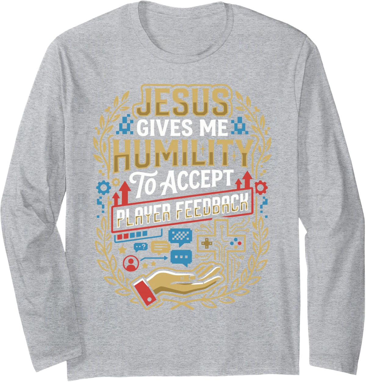 Christian Game Developer Jesus Christ Game Programming Long Sleeve T-Shirt - Adult Unisex Heather Grey