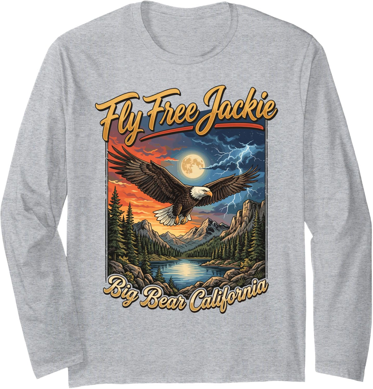 Fly High Jackie and Shadow Bald Eagle Memorial Tribute Long Sleeve T-Shirt - Adult Unisex Heather Grey