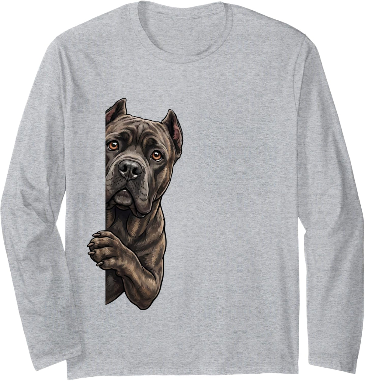 Funny Cane Corso Peeking from Side Dog Owner Long Sleeve T-Shirt - Adult Unisex Heather Grey