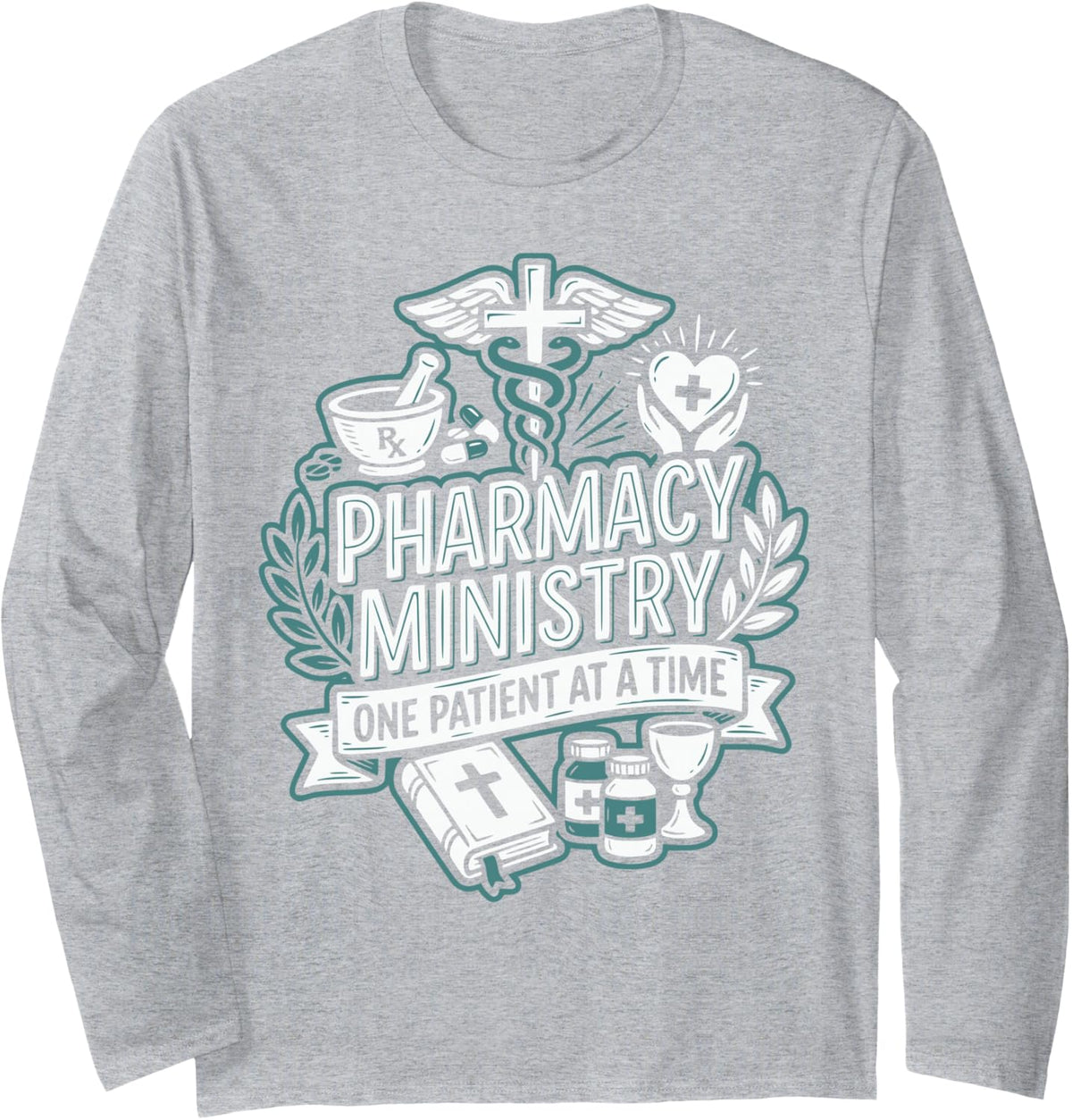 Christian Pharmacy Technician Jesus Christ Pharm Tech Long Sleeve T-Shirt - Adult Unisex Heather Grey