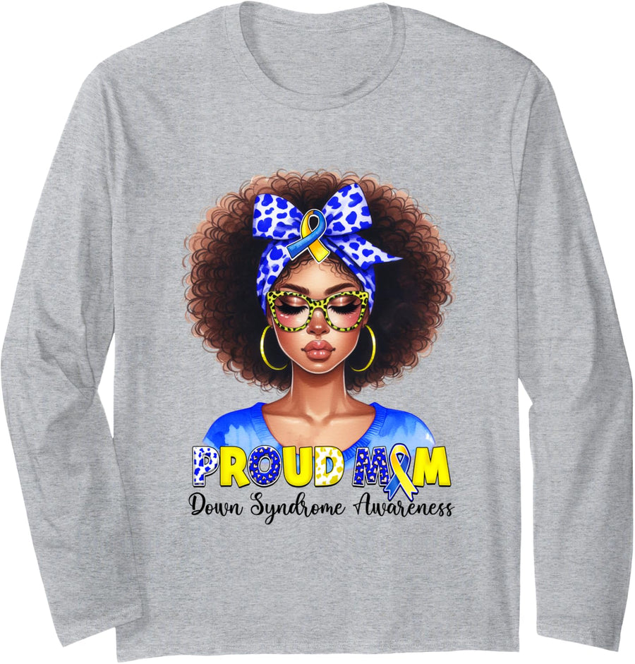 Proud Mom Down Syndrome Awareness African mom Down Syndrome Long Sleeve T-Shirt - Adult Unisex Heather Grey