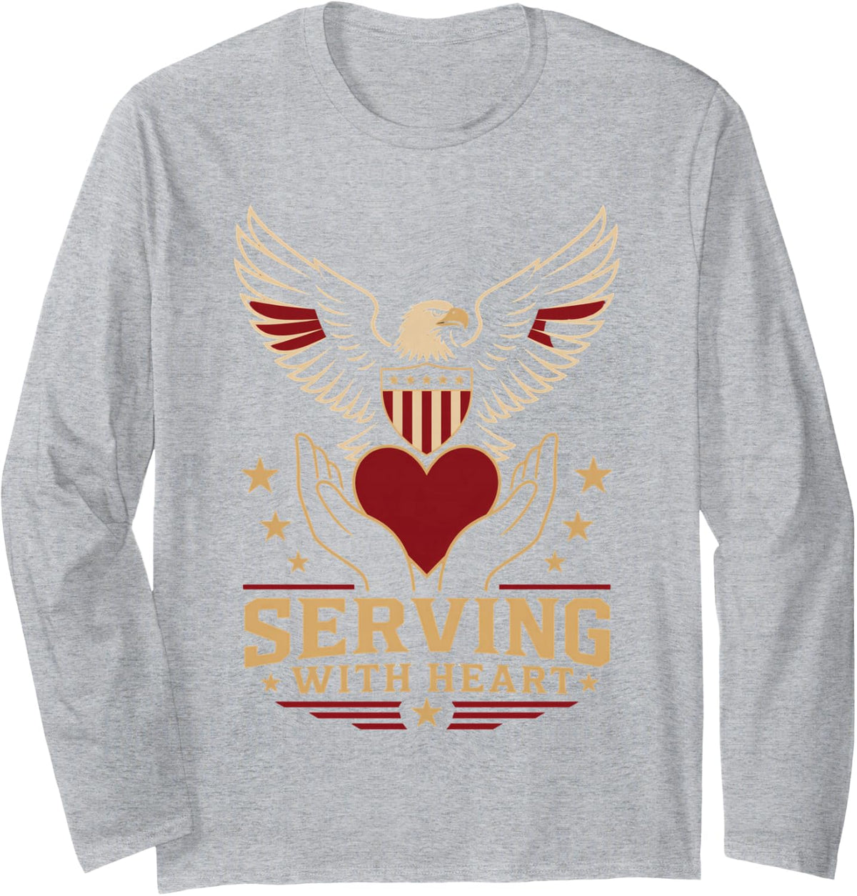 Serving with Heart American Bald Eagle Patriotic Design Long Sleeve T-Shirt - Adult Unisex Heather Grey