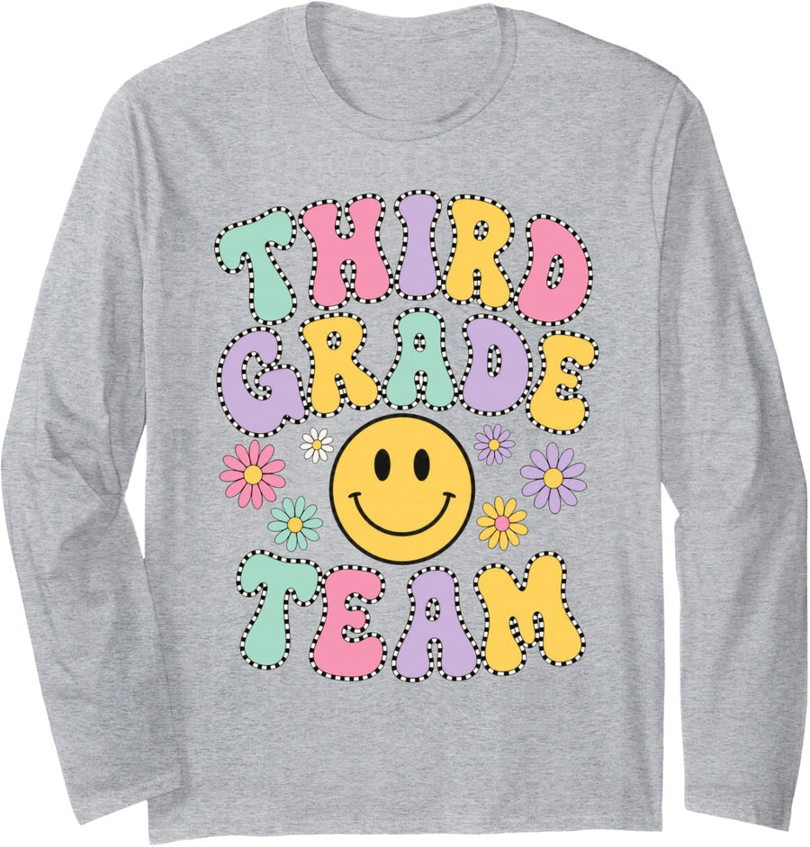 Third Year Team Teacher Women Men Back to School 3rd Grade Long Sleeve T-Shirt - Adult Unisex Heather Grey