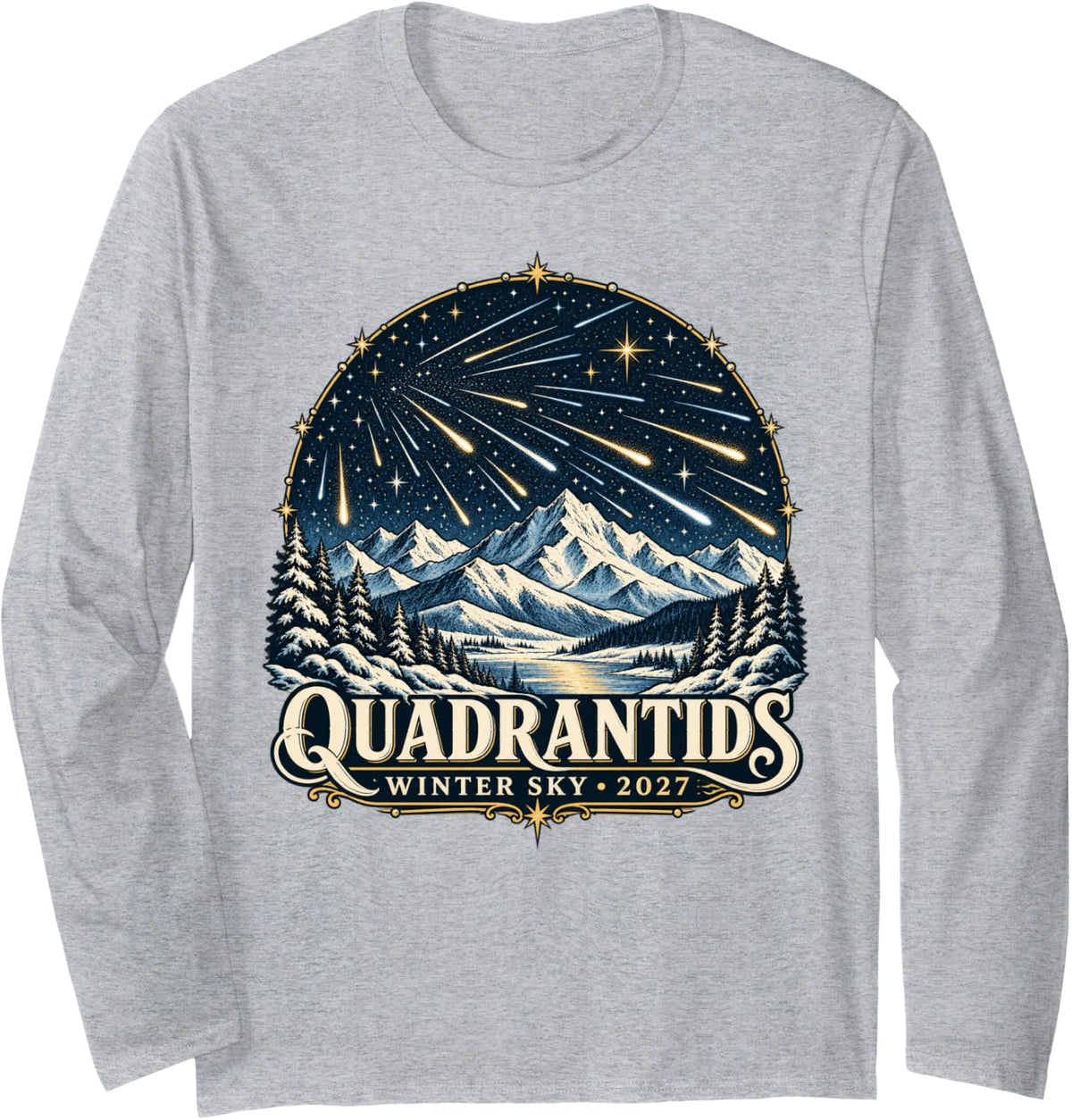 Quadrantid Meteor Shower 2027 Winter Sky Long Sleeve T-Shirt - Adult Unisex Heather Grey