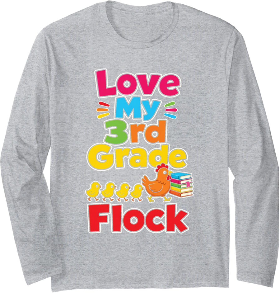 3rd Grade Teacher Love My Flock Third Elementary Class Long Sleeve T-Shirt - Adult Unisex Heather Grey