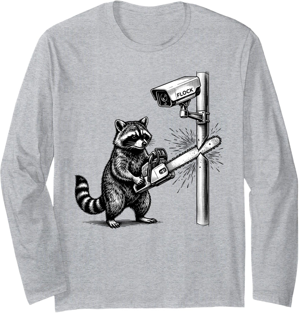 Anti-Flock Raccoon - Anti Surveillance Camera Rebel Meme Long Sleeve T-Shirt - Adult Unisex Heather Grey