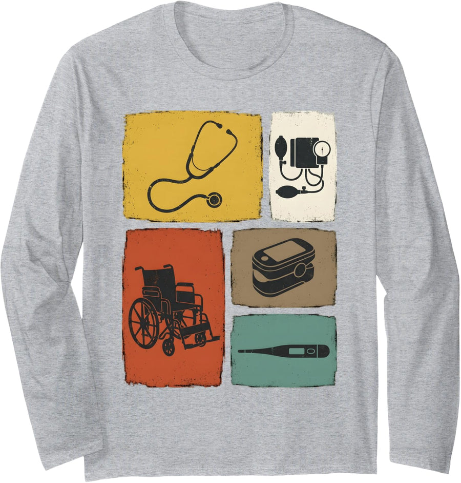 Patient Care Technician Medical Equipment PCT Long Sleeve T-Shirt - Adult Unisex Heather Grey
