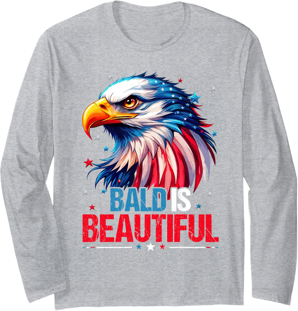Bald is Beautiful Eagle Shirts for Men & Boys 4th of July Long Sleeve T-Shirt - Adult Unisex Heather Grey