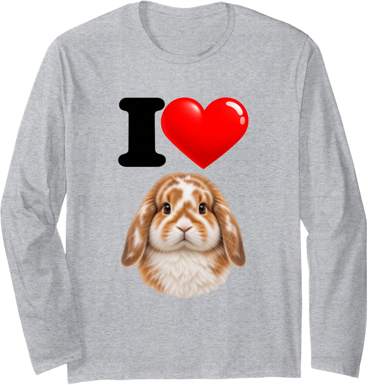 I Love Holland Lop Rabbit Cute Pet Lover Long Sleeve T-Shirt - Adult Unisex Heather Grey
