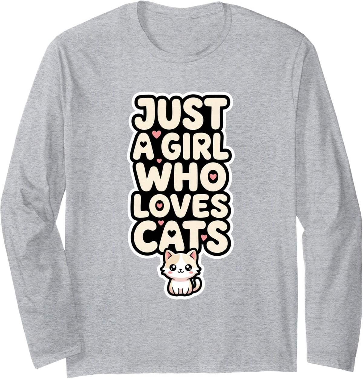 Just A Girl Who Loves Cats Kawaii Cat Kitten Lover Design Long Sleeve T-Shirt - Adult Unisex Heather Grey