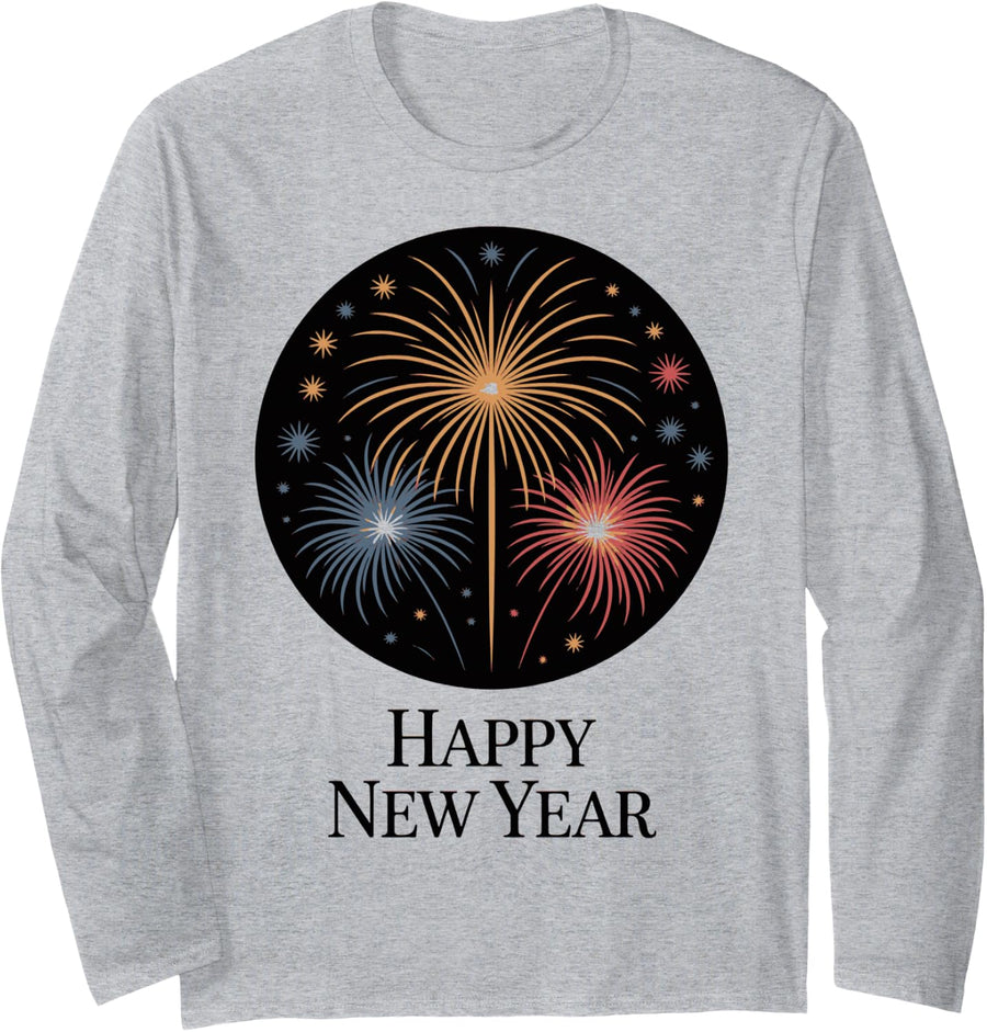 Minimalist Happy New Year Script Design Long Sleeve T-Shirt - Adult Unisex Heather Grey
