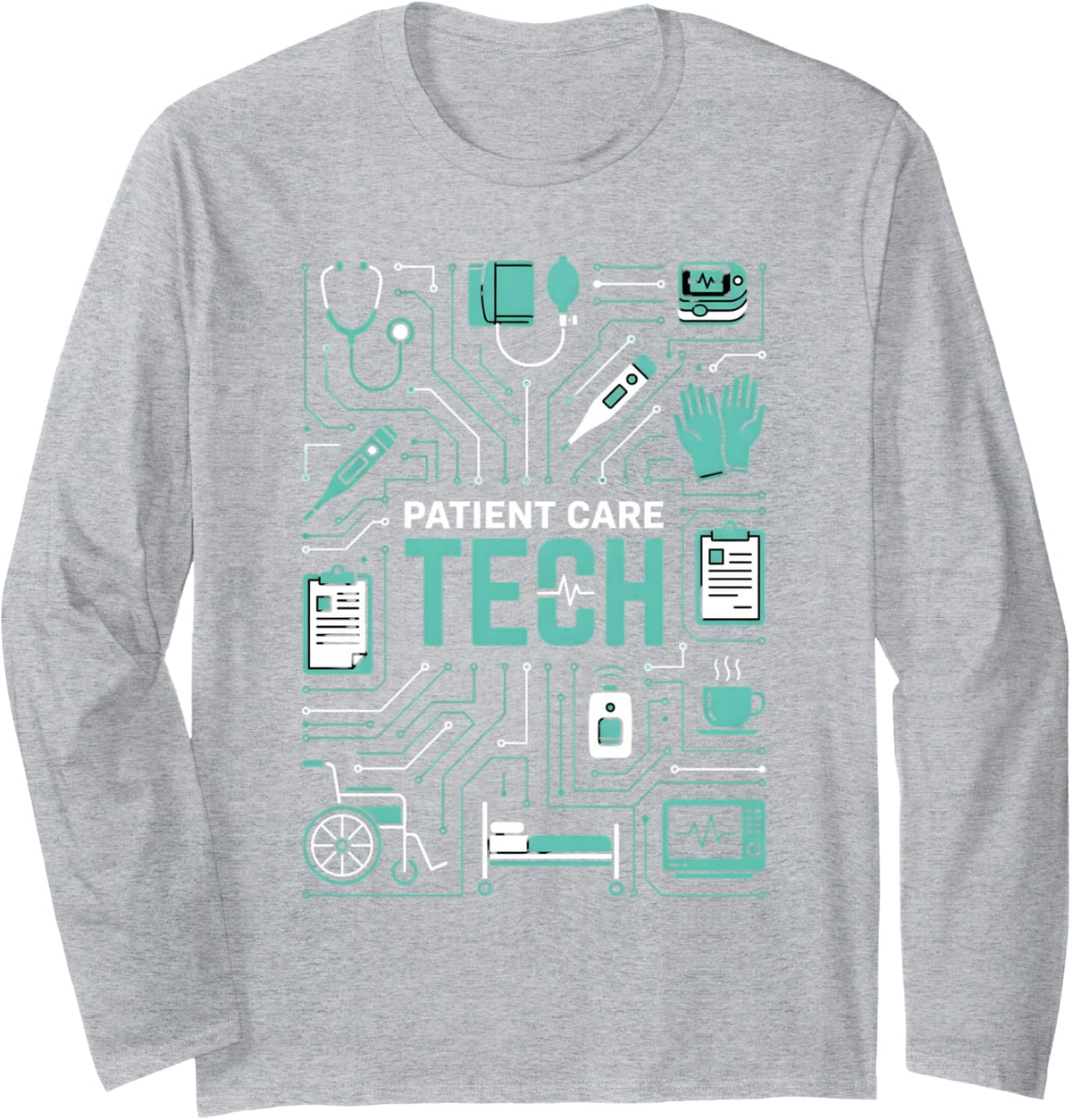 Patient Care Technician Medical Tools PCT Patient Care Tech Long Sleeve T-Shirt - Adult Unisex Heather Grey