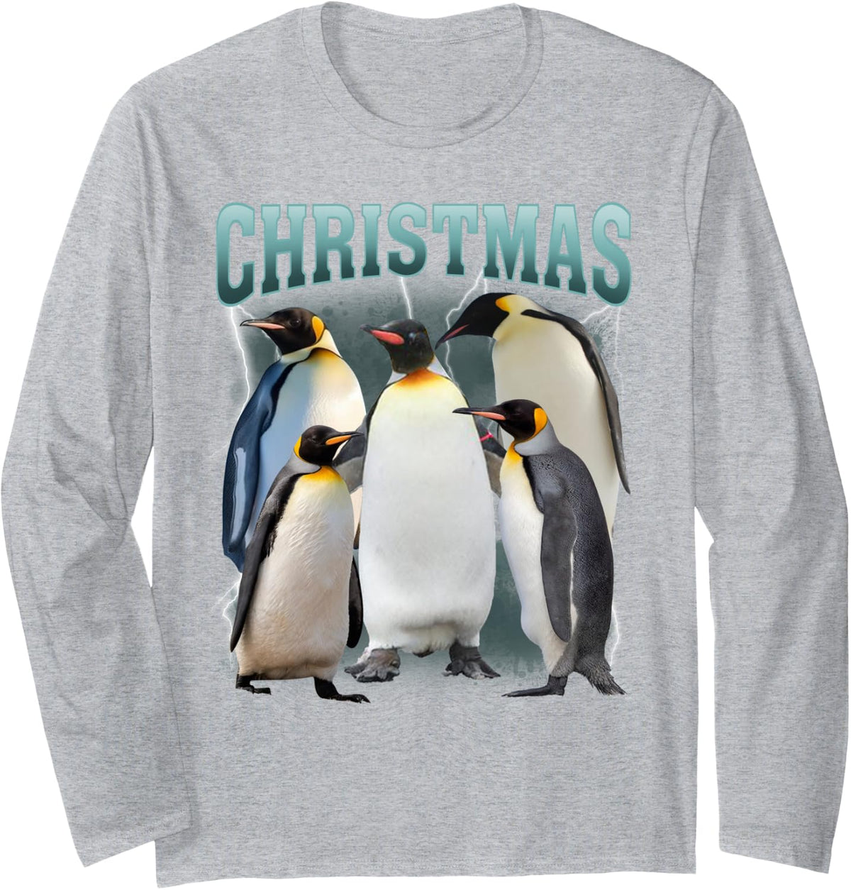 Merry Christmas Penguin Bootleg Rap Penguin Lover Christmas Long Sleeve T-Shirt - Adult Unisex Heather Grey