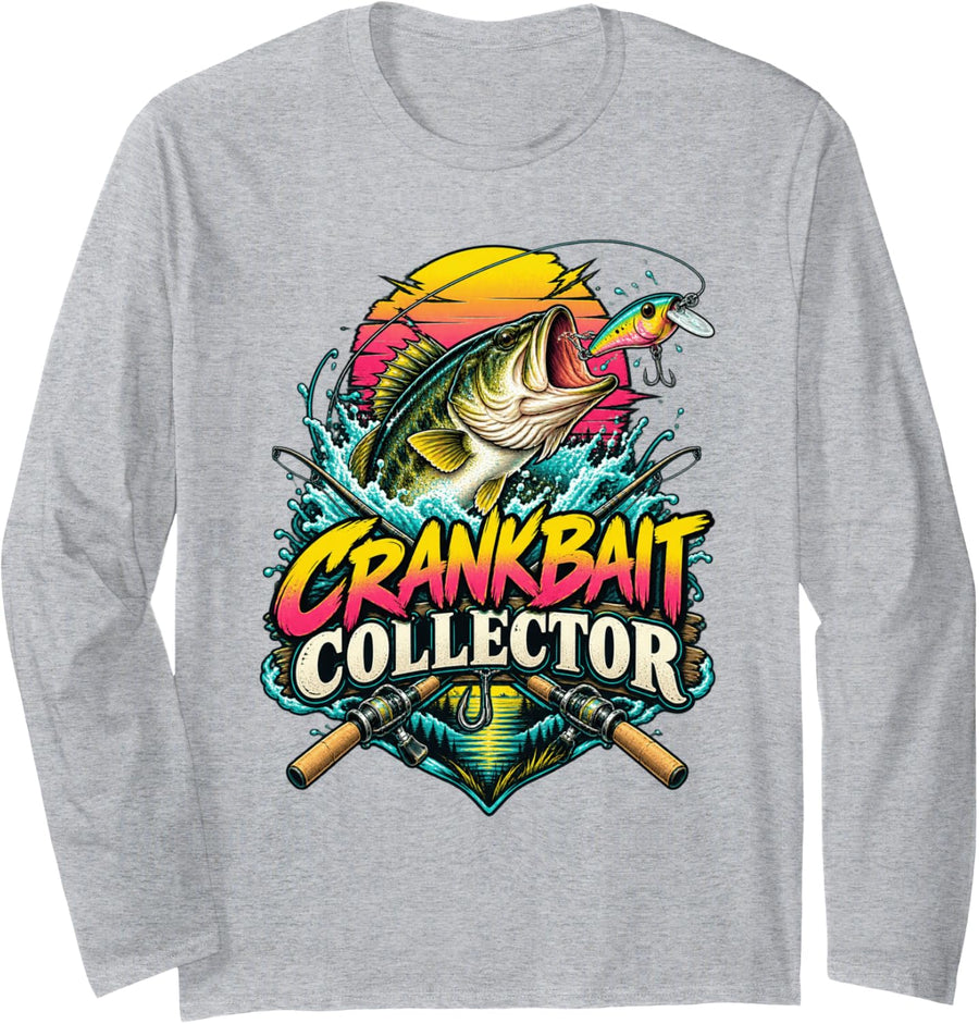 Crankbait Collector Bass Fishing Lure Angler Outdoorsman Long Sleeve T-Shirt - Adult Unisex Heather Grey