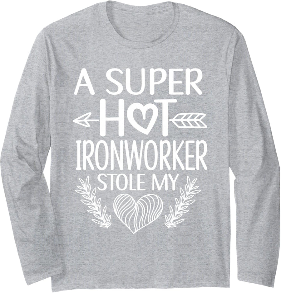 Iron Worker Girlfriend Union Ironworker Wife Long Sleeve T-Shirt - Adult Unisex Heather Grey