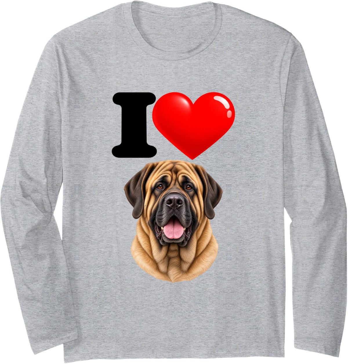 I Love Mastiff Cute Dog Mom Dad Long Sleeve T-Shirt - Adult Unisex Heather Grey