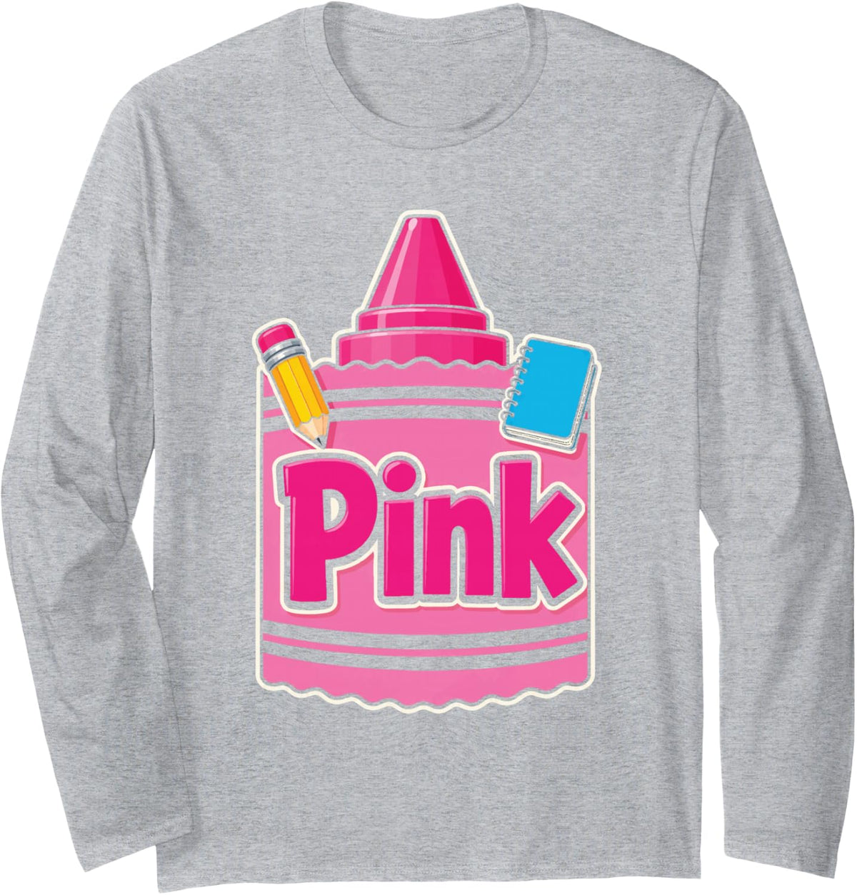 Crayon Group Costume Pink Matching Elementary Squad Long Sleeve T-Shirt - Adult Unisex Heather Grey