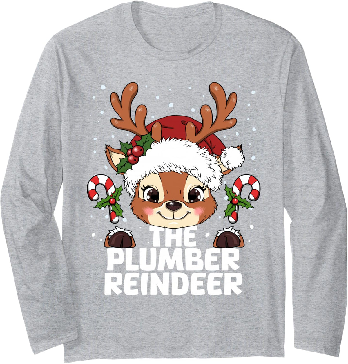 Plumber Reindeer Matching Christmas Long Sleeve T-Shirt - Adult Unisex Heather Grey