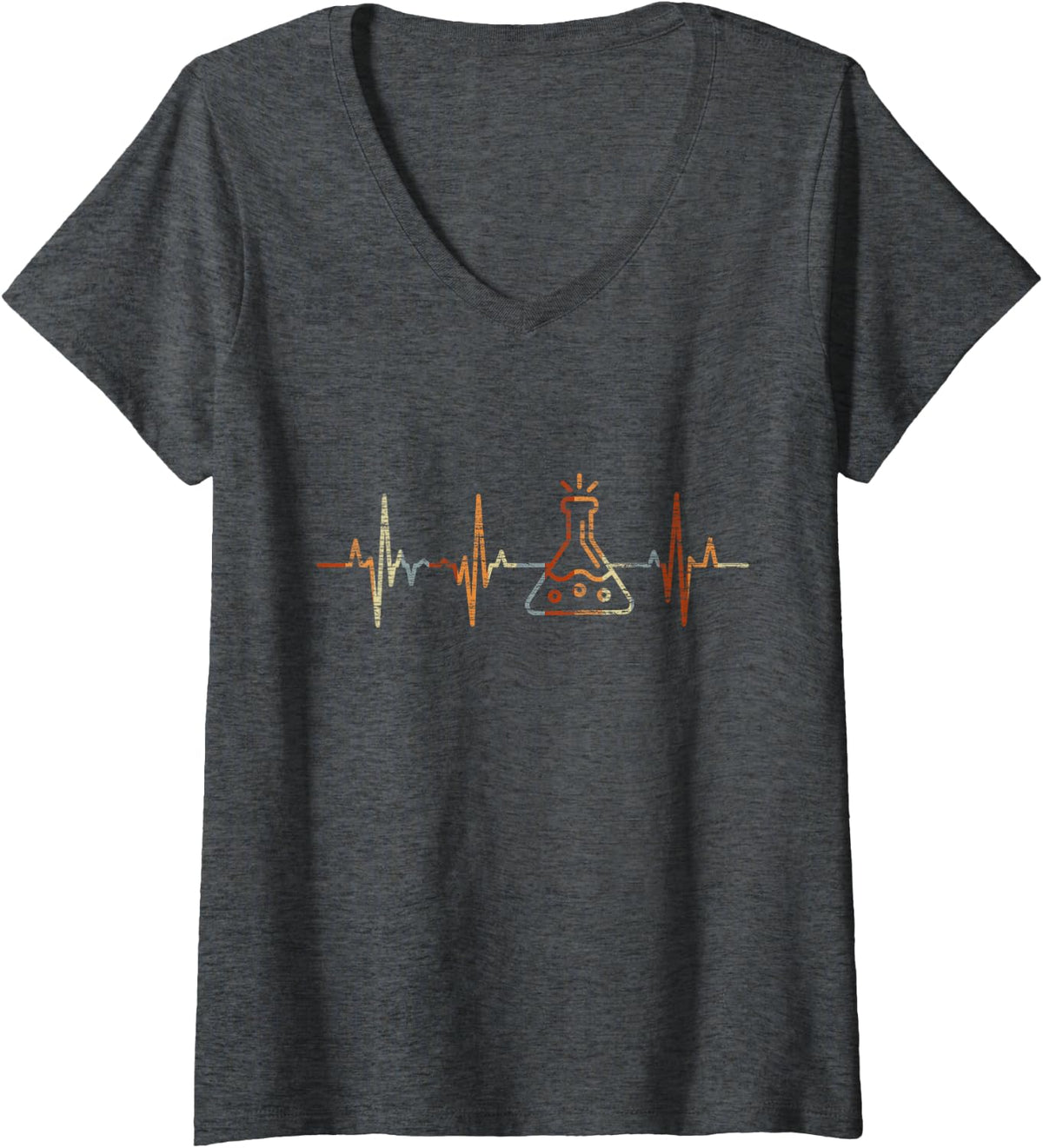 Women's Chemistry Heartbeat Vintage ECG Cardiogram Retro V-Neck T-Shirt - Dark Heather Grey