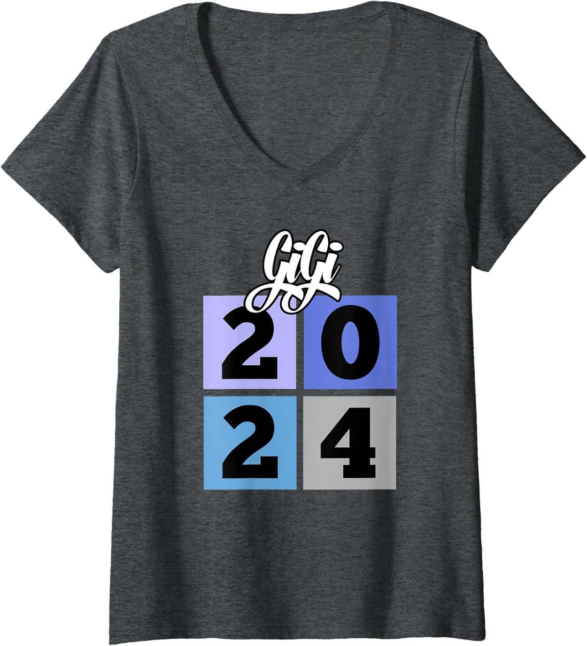 Womens Gigi Established in 2024 Grandma Nickname V-Neck T-Shirt - Dark Heather Grey