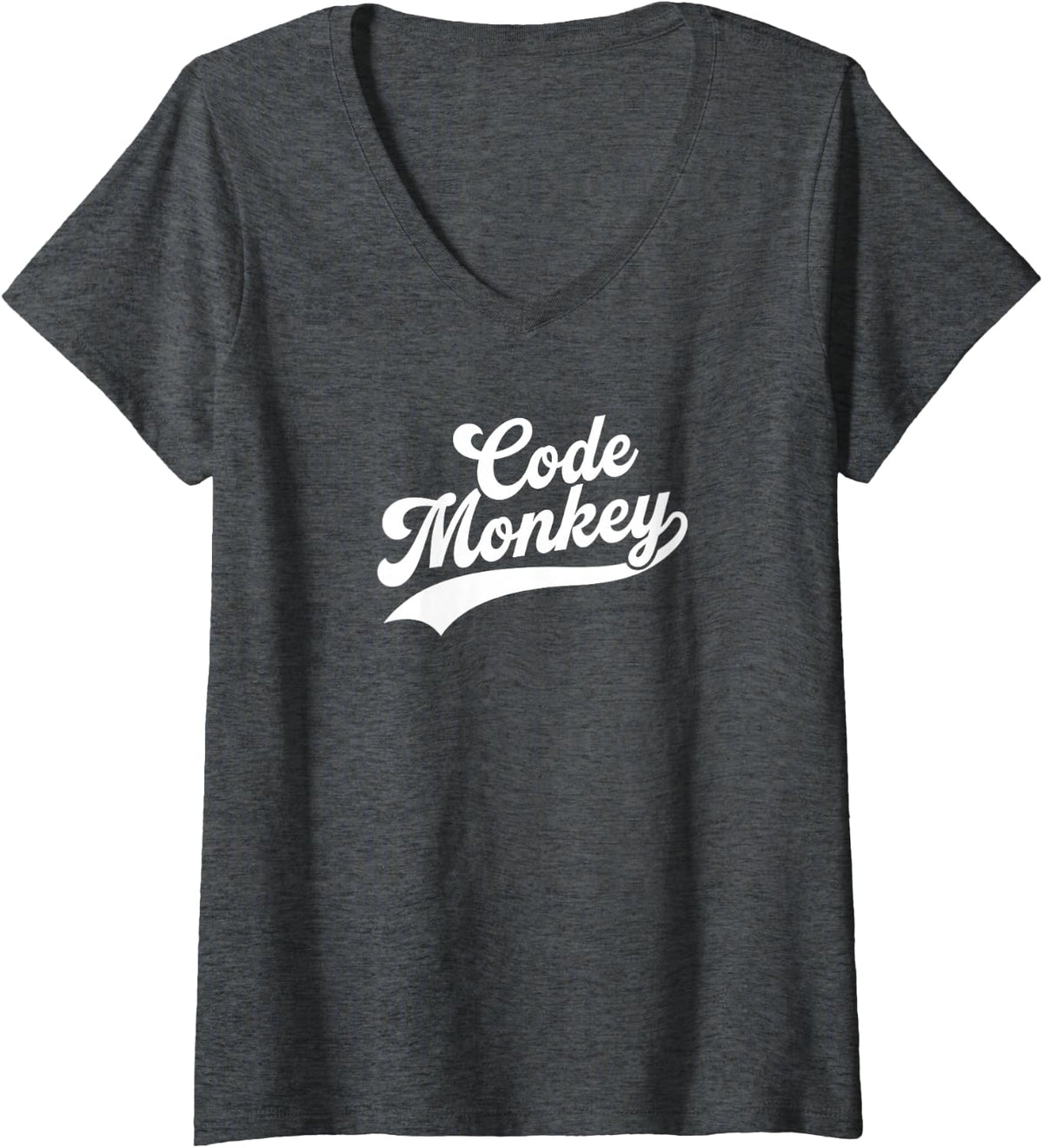 Women's Code Monkey - Funny Coder V-Neck T-Shirt - Dark Heather Grey