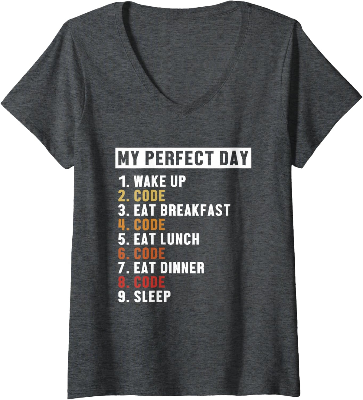 Women's Coding Perfect Day Developer Software Engineer Programmer V-Neck T-Shirt - Dark Heather Grey