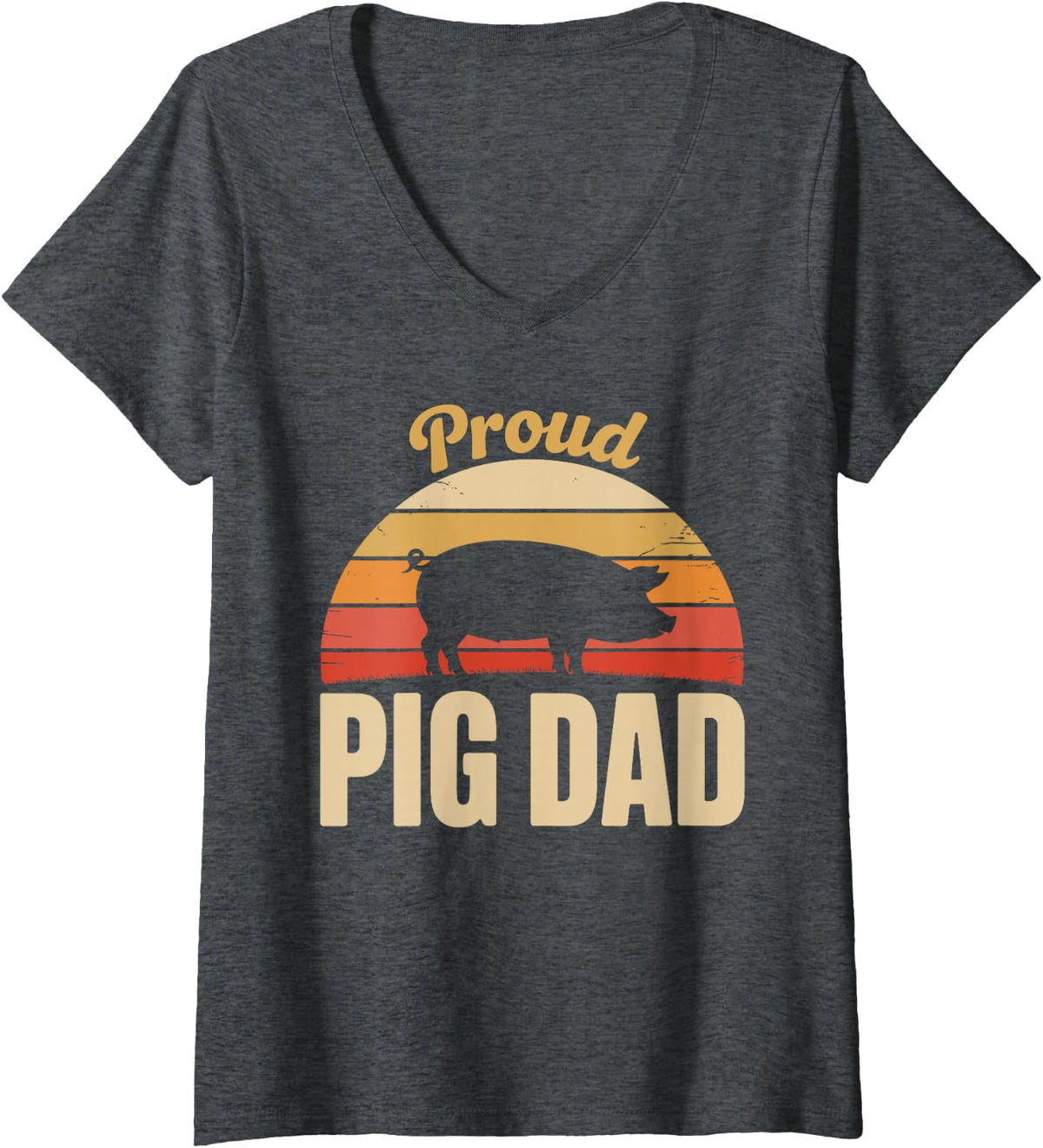 Women's Pig Dad Design for Men Boys Dad Father Farm Pig Dad V-Neck T-Shirt - Dark Heather Grey