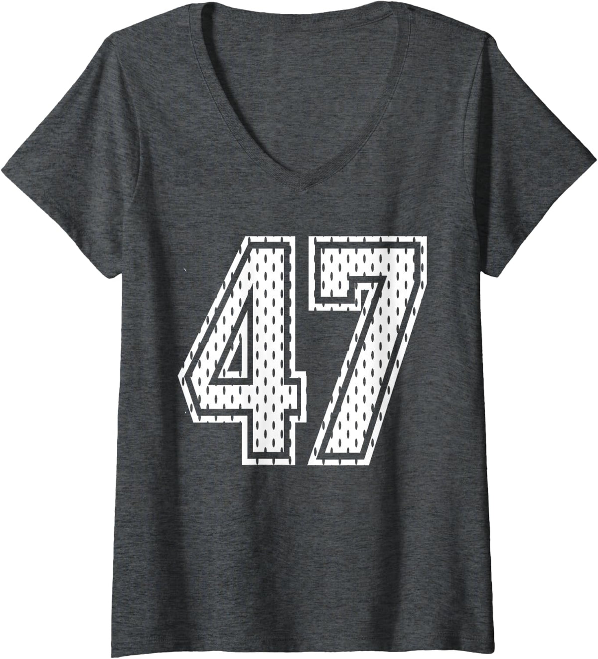 Women's White Number 47 Sports Fan #47 Jersey Shirt Team Player V-Neck T-Shirt - Dark Heather Grey