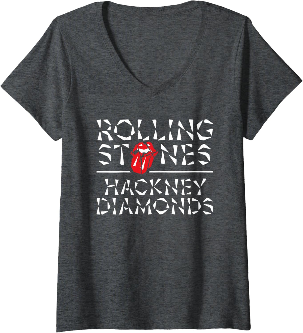 Womens Official The Rolling Stones HD V-Neck T-Shirt - Dark Heather Grey