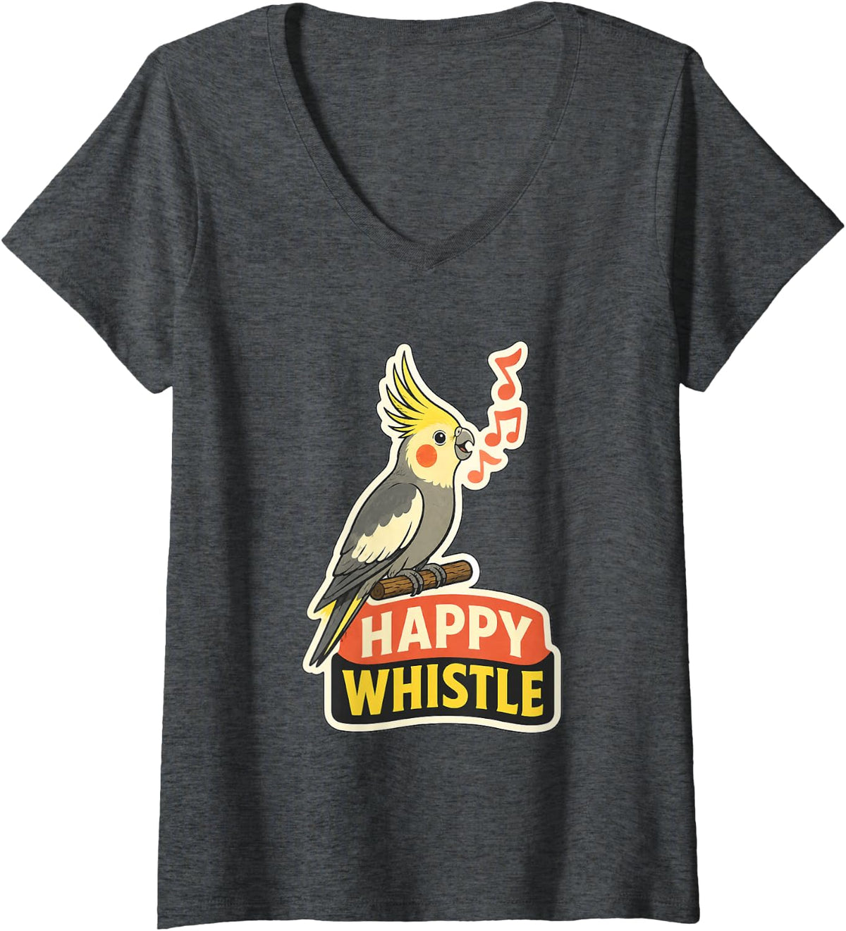 Women's Cockatiel Happy Whistle Pet Bird Parrot Keeper Gift V-Neck T-Shirt - Dark Heather Grey