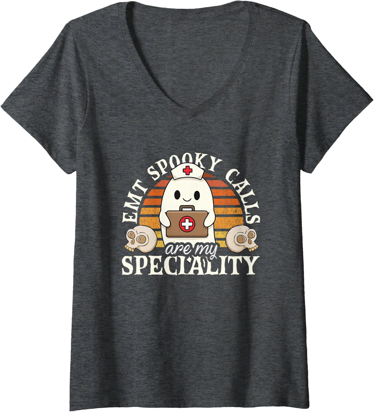 Women's Paramedic EMT Nurse EMS Halloween Emergency Department V-Neck T-Shirt - Dark Heather Grey