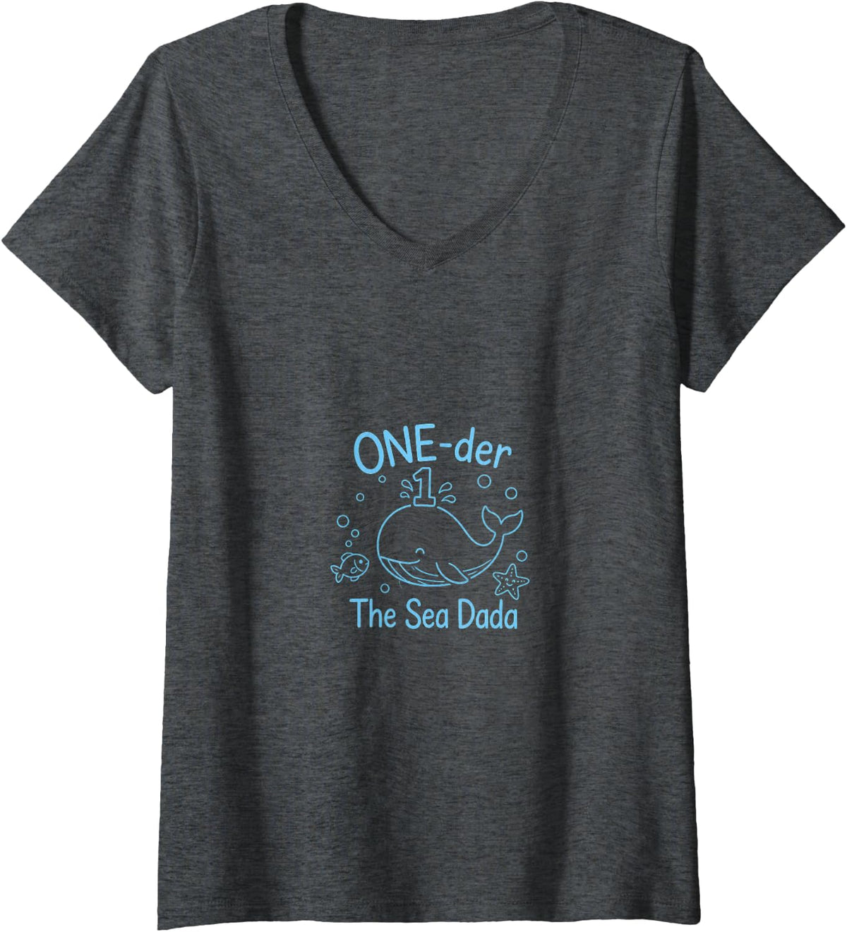 Women's Whale Ocean ONE der The Sea Dada Dad V-Neck T-Shirt - Dark Heather Grey