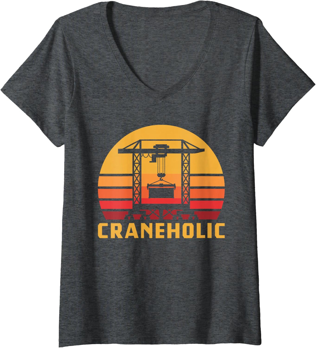 Women's Retro Gantry Crane Operator Funny Handling Double Beam V-Neck T-Shirt - Dark Heather Grey