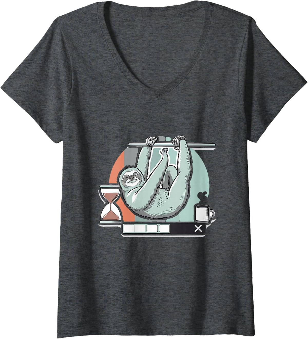 Women's Build At Sloth Speed Programmer Loading Bar Humor V-Neck T-Shirt - Dark Heather Grey